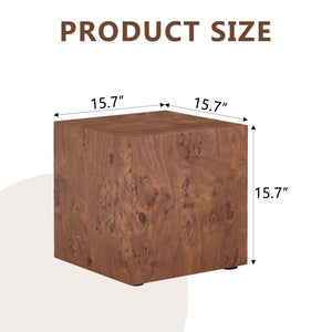 English Elm Premium Burl Walnut Veneer Cube Table Seamless 360 Wrap Living Room Side Accent W1151P454436
