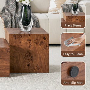 English Elm Premium Burl Walnut Veneer Cube Table Seamless 360 Wrap Living Room Side Accent W1151P454436