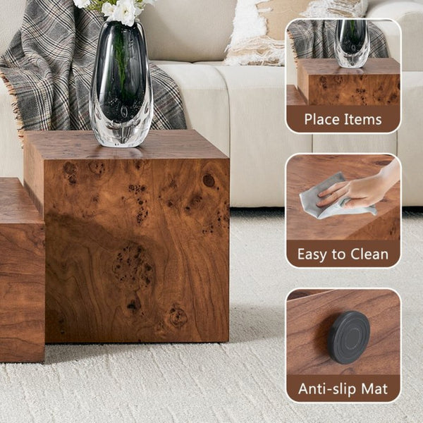 English Elm Premium Burl Walnut Veneer Cube Table Seamless 360 Wrap Living Room Side Accent W1151P454436