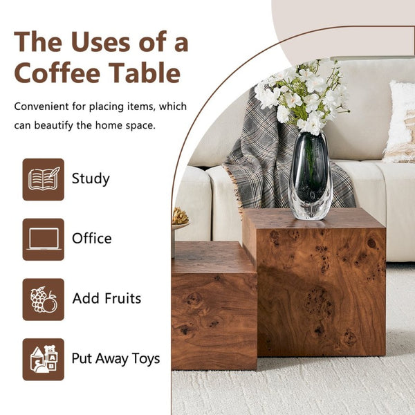 English Elm Premium Burl Walnut Veneer Cube Table Seamless 360 Wrap Living Room Side Accent W1151P454436