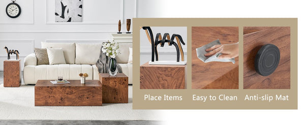 English Elm Premium Burl Walnut Veneer Cube Table Seamless 360 Wrap Living Room Side Accent W1151P454436