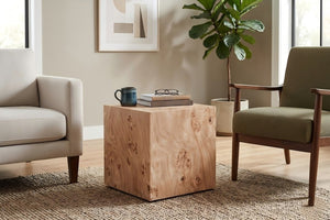 English Elm Natural-Style Burl Wood Grain MDF Cube Side Table Wabi-Sabi Accent for Any Room W1151P454437