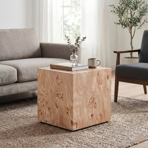 English Elm Natural-Style Burl Wood Grain MDF Cube Side Table Wabi-Sabi Accent for Any Room W1151P454437