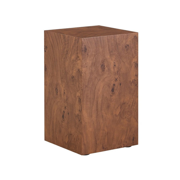 English Elm Premium Burl Walnut Veneer Cube Side Table Sculptural MDF Accent for Living Room W1151P454438
