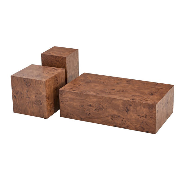English Elm Premium Burl Walnut Veneer Cube Side Table Sculptural MDF Accent for Living Room W1151P454438