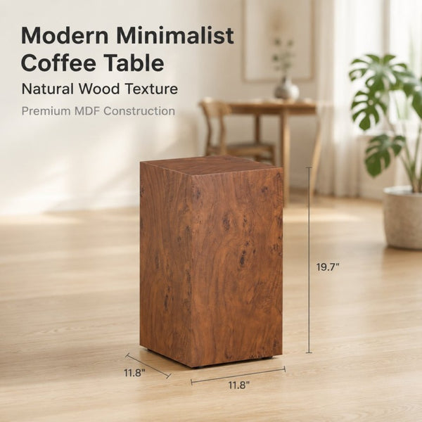 English Elm Premium Burl Walnut Veneer Cube Side Table Sculptural MDF Accent for Living Room W1151P454438