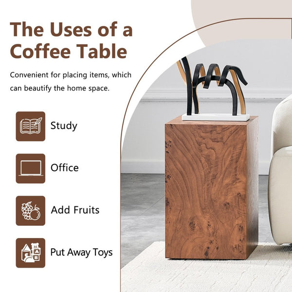 English Elm Premium Burl Walnut Veneer Cube Side Table Sculptural MDF Accent for Living Room W1151P454438