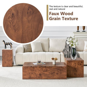 English Elm Premium Burl Walnut Veneer Cube Side Table Sculptural MDF Accent for Living Room W1151P454438
