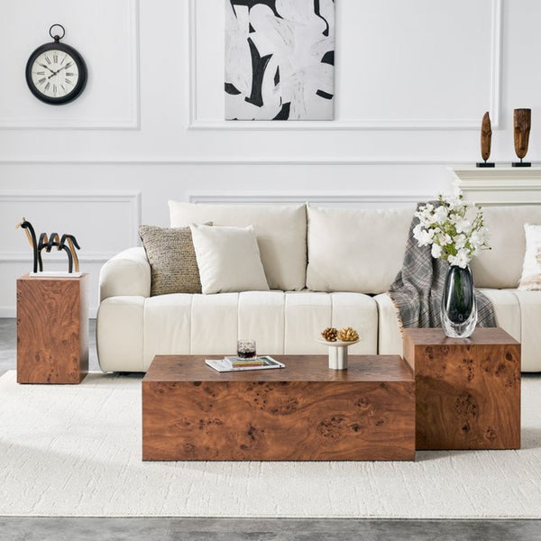 English Elm Premium Burl Walnut Veneer Cube Side Table Sculptural MDF Accent for Living Room W1151P454438