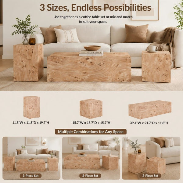English Elm Natural-Style Burl Wood Grain MDF Side Table Wabi-Sabi Modular Design for Living Rooms W1151P454439