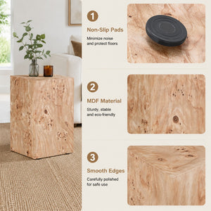 English Elm Natural-Style Burl Wood Grain MDF Side Table Wabi-Sabi Modular Design for Living Rooms W1151P454439