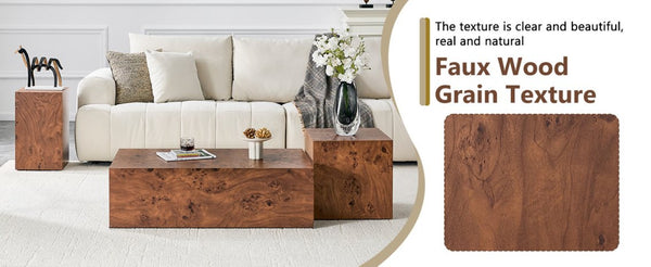 English Elm Premium Burl Walnut Veneer Low Profile Cube Coffee Table for Modern Living Spaces W1151P454440
