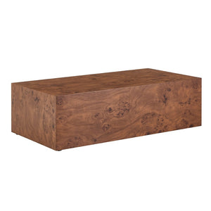 English Elm Premium Burl Walnut Veneer Low Profile Cube Coffee Table for Modern Living Spaces W1151P454440