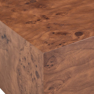 English Elm Premium Burl Walnut Veneer Low Profile Cube Coffee Table for Modern Living Spaces W1151P454440