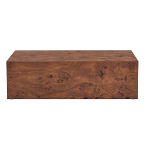 English Elm Premium Burl Walnut Veneer Low Profile Cube Coffee Table for Modern Living Spaces W1151P454440