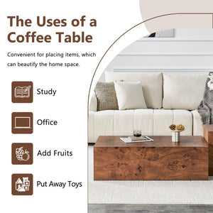 English Elm Premium Burl Walnut Veneer Low Profile Cube Coffee Table for Modern Living Spaces W1151P454440