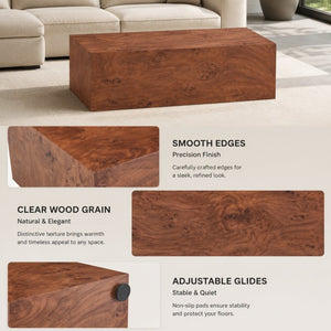 English Elm Premium Burl Walnut Veneer Low Profile Cube Coffee Table for Modern Living Spaces W1151P454440