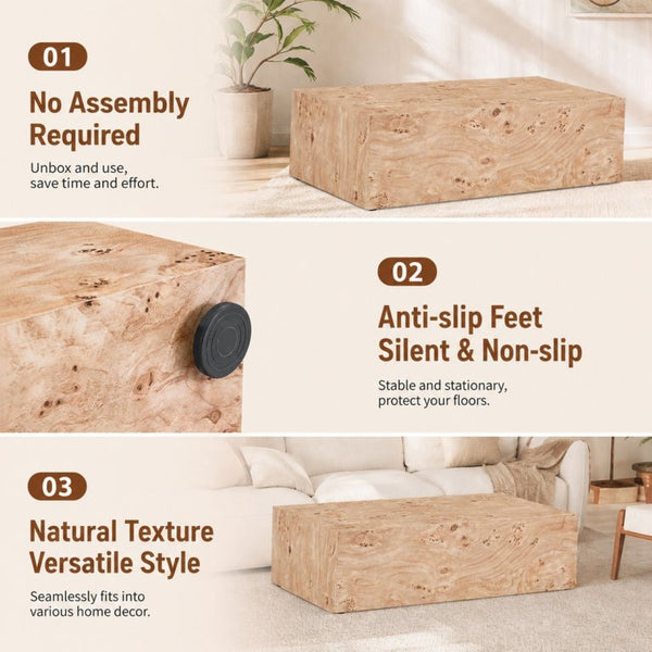 English Elm Natural-Style Wood Grain MDF Coffee Table Wabi-Sabi Low Profile Sofa Side Surface Freely Combine 3 Sizes W1151P454441