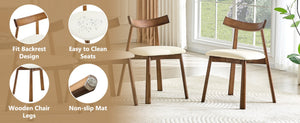 English Elm 2 Solid Wood Ergonomic Dining Chairs with Pu Cushioned Seats and Curved Lumbar Backrests Walnut+White W1151P455533