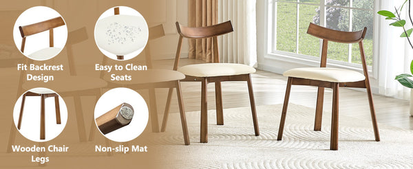English Elm 2 Solid Wood Ergonomic Dining Chairs with Pu Cushioned Seats and Curved Lumbar Backrests Walnut+White W1151P455533