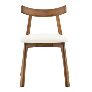 English Elm 2 Solid Wood Ergonomic Dining Chairs with Pu Cushioned Seats and Curved Lumbar Backrests Walnut+White W1151P455533