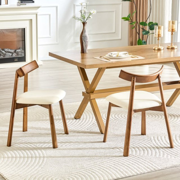 English Elm 2 Solid Wood Ergonomic Dining Chairs with Pu Cushioned Seats and Curved Lumbar Backrests Walnut+White W1151P455533
