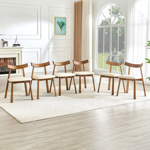English Elm 2 Solid Wood Ergonomic Dining Chairs with Pu Cushioned Seats and Curved Lumbar Backrests Walnut+White W1151P455533
