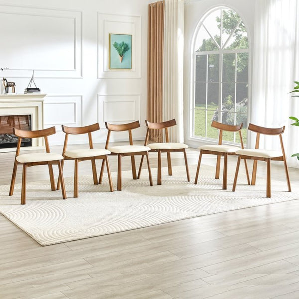 English Elm 2 Solid Wood Ergonomic Dining Chairs with Pu Cushioned Seats and Curved Lumbar Backrests Walnut+White W1151P455533