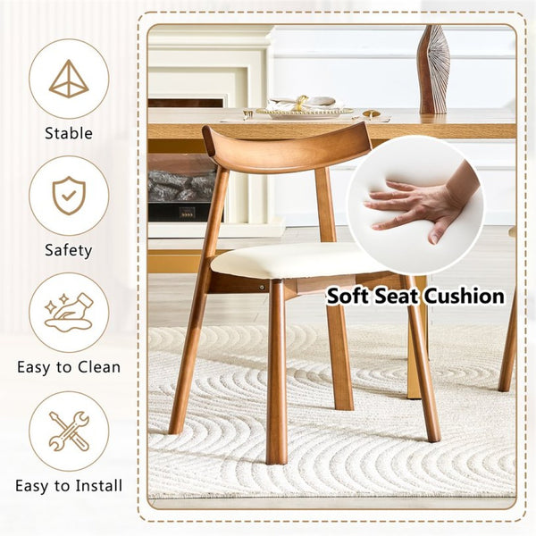 English Elm 2 Solid Wood Ergonomic Dining Chairs with Pu Cushioned Seats and Curved Lumbar Backrests Walnut+White W1151P455533
