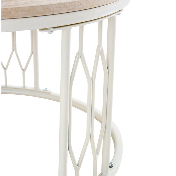 English Elm Round Faux Travertine Coffee Table with Diamond Openwork Legs Wabi-Sabi Living Room W1151P457592