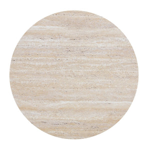 English Elm Round Faux Travertine Coffee Table with Diamond Openwork Legs Wabi-Sabi Living Room W1151P457592