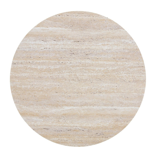 English Elm Round Faux Travertine Coffee Table with Diamond Openwork Legs Wabi-Sabi Living Room W1151P457592