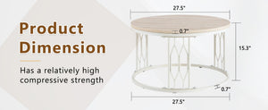 English Elm Round Faux Travertine Coffee Table with Diamond Openwork Legs Wabi-Sabi Living Room W1151P457592