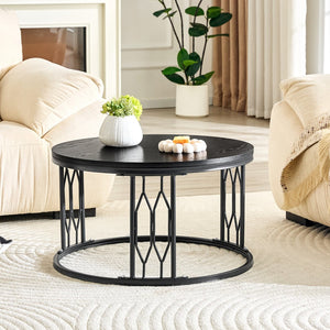 English Elm Black Round MDF Coffee Table Industrial Diamond Metal Base Compact Living Room W1151P457593
