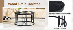 English Elm Black Round MDF Coffee Table Industrial Diamond Metal Base Compact Living Room W1151P457593