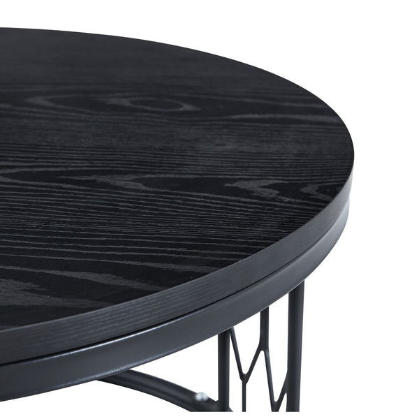 English Elm Black Round MDF Coffee Table Industrial Diamond Metal Base Compact Living Room W1151P457593