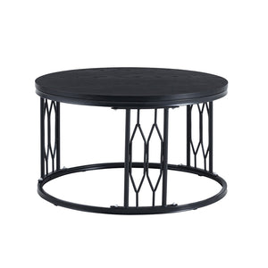 English Elm Black Round MDF Coffee Table Industrial Diamond Metal Base Compact Living Room W1151P457593