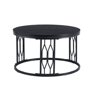 English Elm Black Round MDF Coffee Table Industrial Diamond Metal Base Compact Living Room W1151P457593