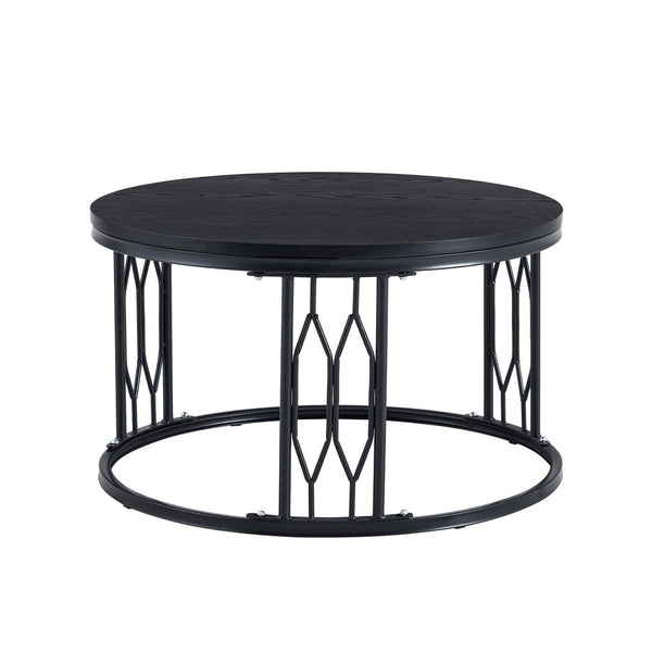 English Elm Black Round MDF Coffee Table Industrial Diamond Metal Base Compact Living Room W1151P457593