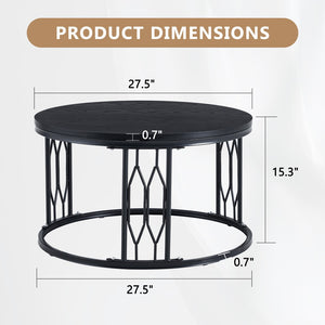English Elm Black Round MDF Coffee Table Industrial Diamond Metal Base Compact Living Room W1151P457593