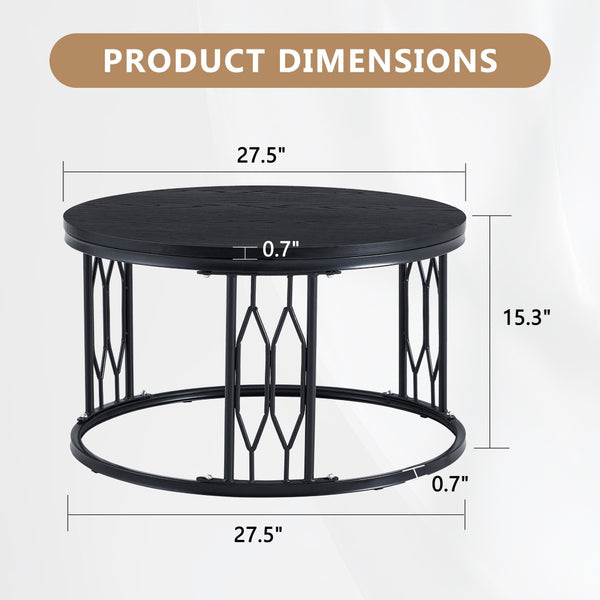 English Elm Black Round MDF Coffee Table Industrial Diamond Metal Base Compact Living Room W1151P457593