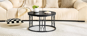 English Elm Black Round MDF Coffee Table Industrial Diamond Metal Base Compact Living Room W1151P457593