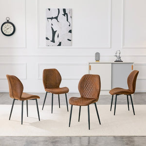 English Elm 4-Piece Diamond Quilted Suede Dining Chair Set with Slim Black Metal Legs Brown W1151P458007