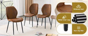 English Elm 4-Piece Diamond Quilted Suede Dining Chair Set with Slim Black Metal Legs Brown W1151P458007