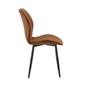 English Elm 4-Piece Diamond Quilted Suede Dining Chair Set with Slim Black Metal Legs Brown W1151P458007