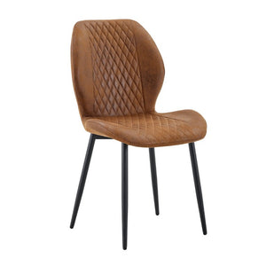 English Elm 4-Piece Diamond Quilted Suede Dining Chair Set with Slim Black Metal Legs Brown W1151P458007