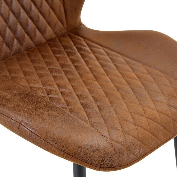 English Elm 4-Piece Diamond Quilted Suede Dining Chair Set with Slim Black Metal Legs Brown W1151P458007