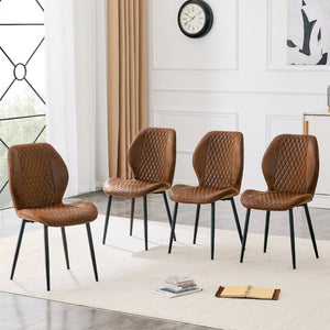 English Elm 4-Piece Diamond Quilted Suede Dining Chair Set with Slim Black Metal Legs Brown W1151P458007