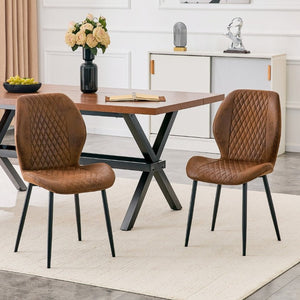 English Elm 4-Piece Diamond Quilted Suede Dining Chair Set with Slim Black Metal Legs Brown W1151P458007