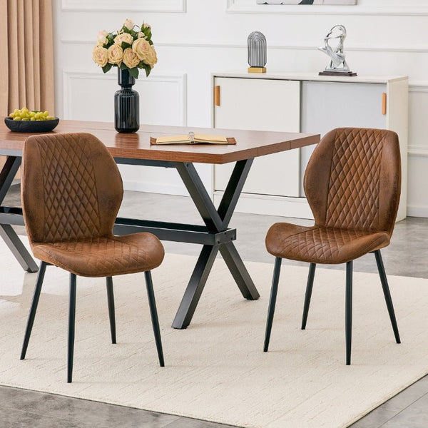 English Elm 4-Piece Diamond Quilted Suede Dining Chair Set with Slim Black Metal Legs Brown W1151P458007